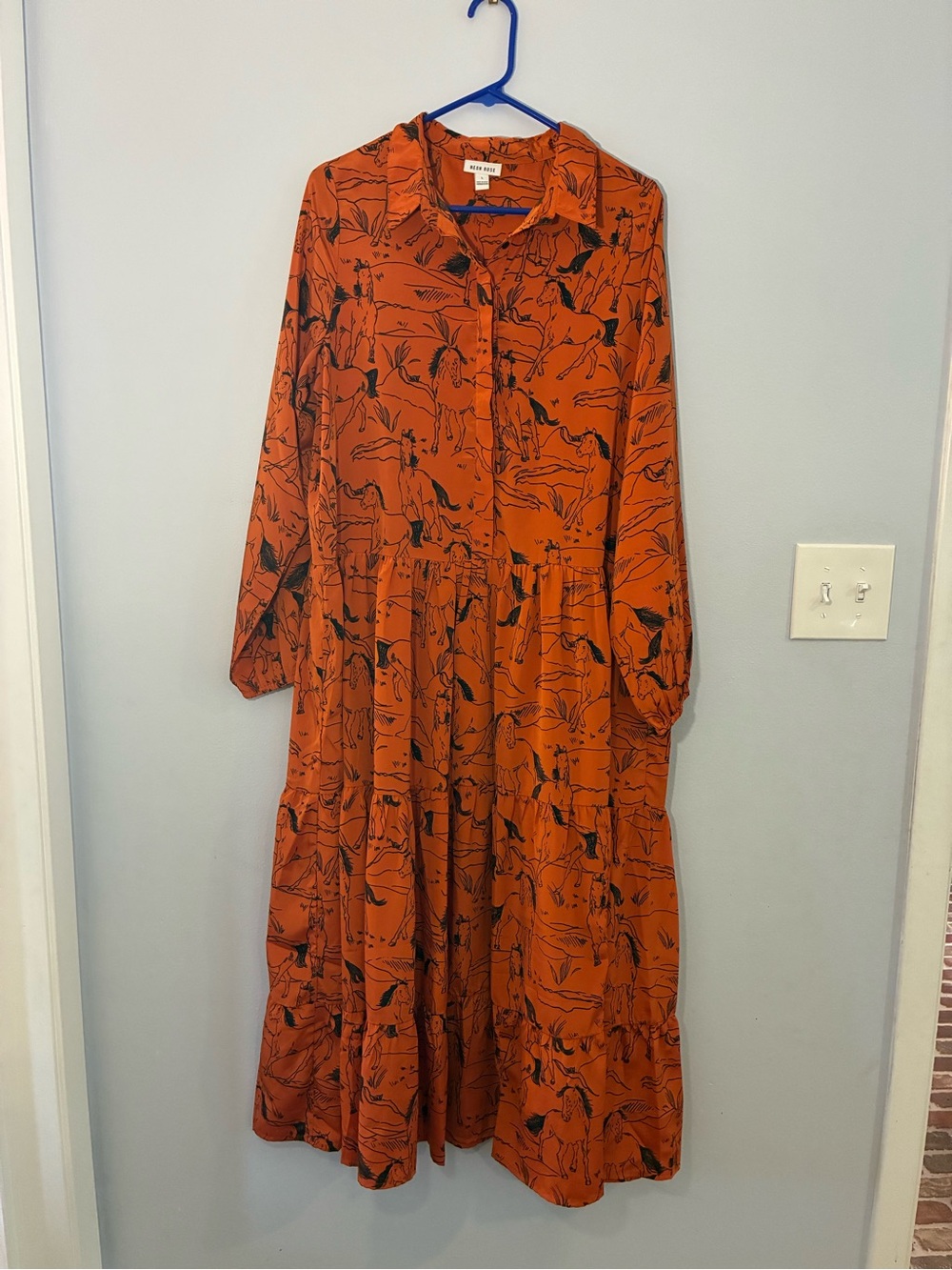 ASOS “Neon Rose” Orange Printed Horse Tiered Maxi Dress